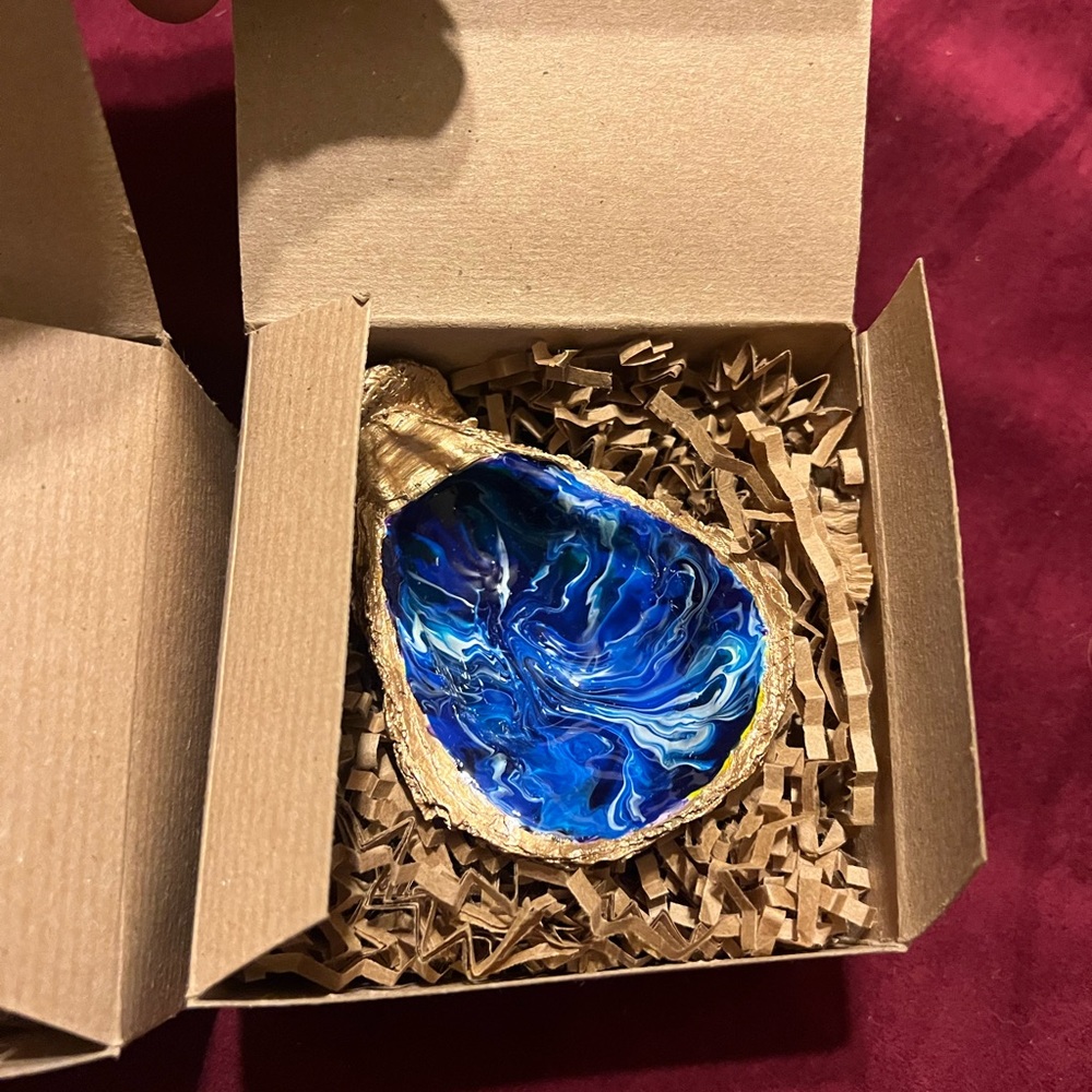 Hand painted oyster shells.